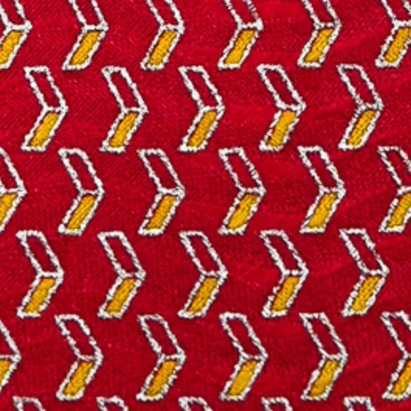 NEW $295 Brioni Red W/ Gold and Silver Design Made in Italy Long Satin Silk Tie